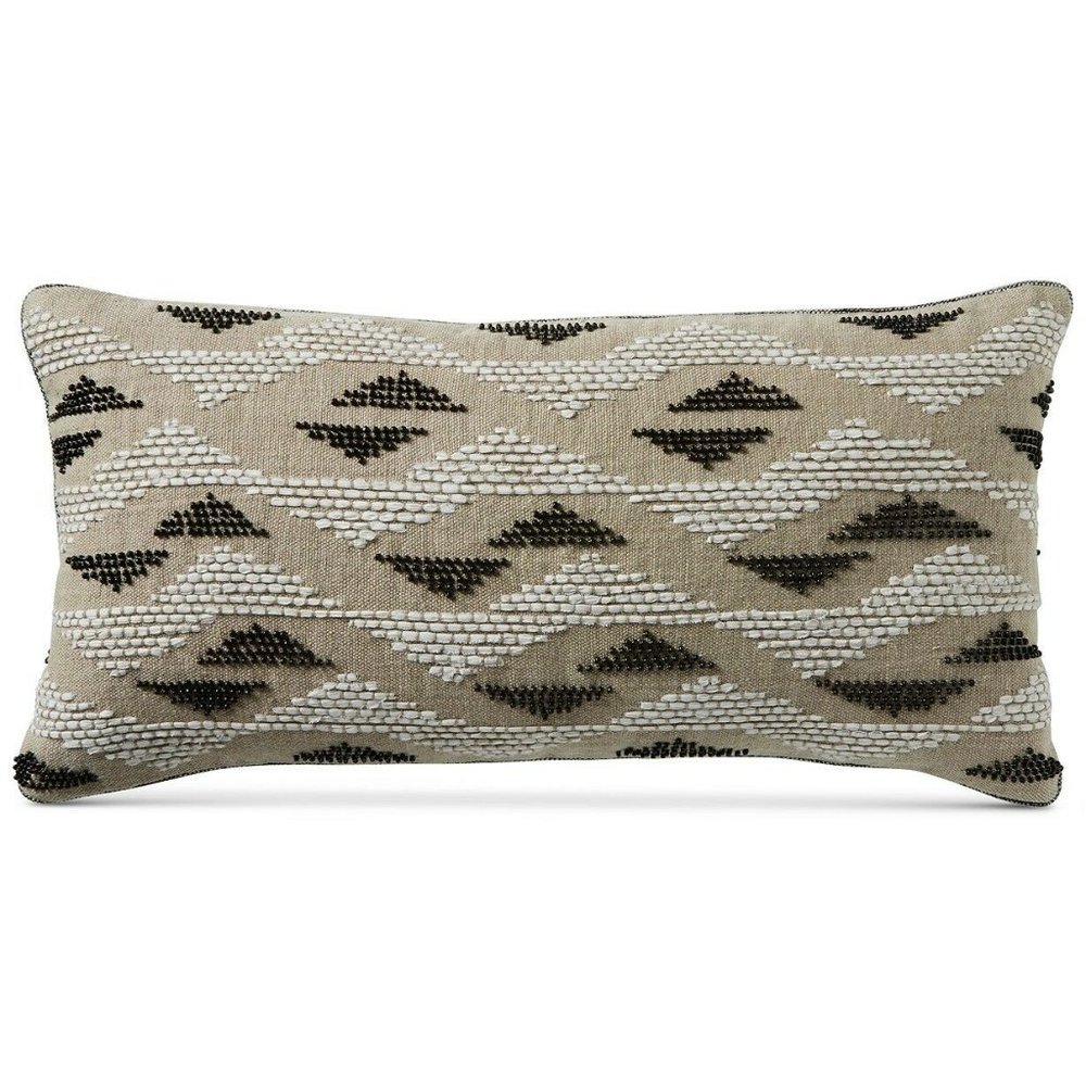 Hotel Collection Global Stripe 14" x 20" Geometric Linen Decorative Pillow Beige